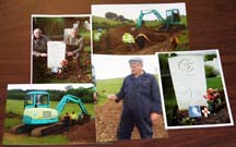 Answers: This collage shows the area where the plane of the late Gordon Hughes crashed during the Second World War. Fragments of his aircraft were found more than 60 years later. Gordon's grave and memorial stone are shown at left and right.